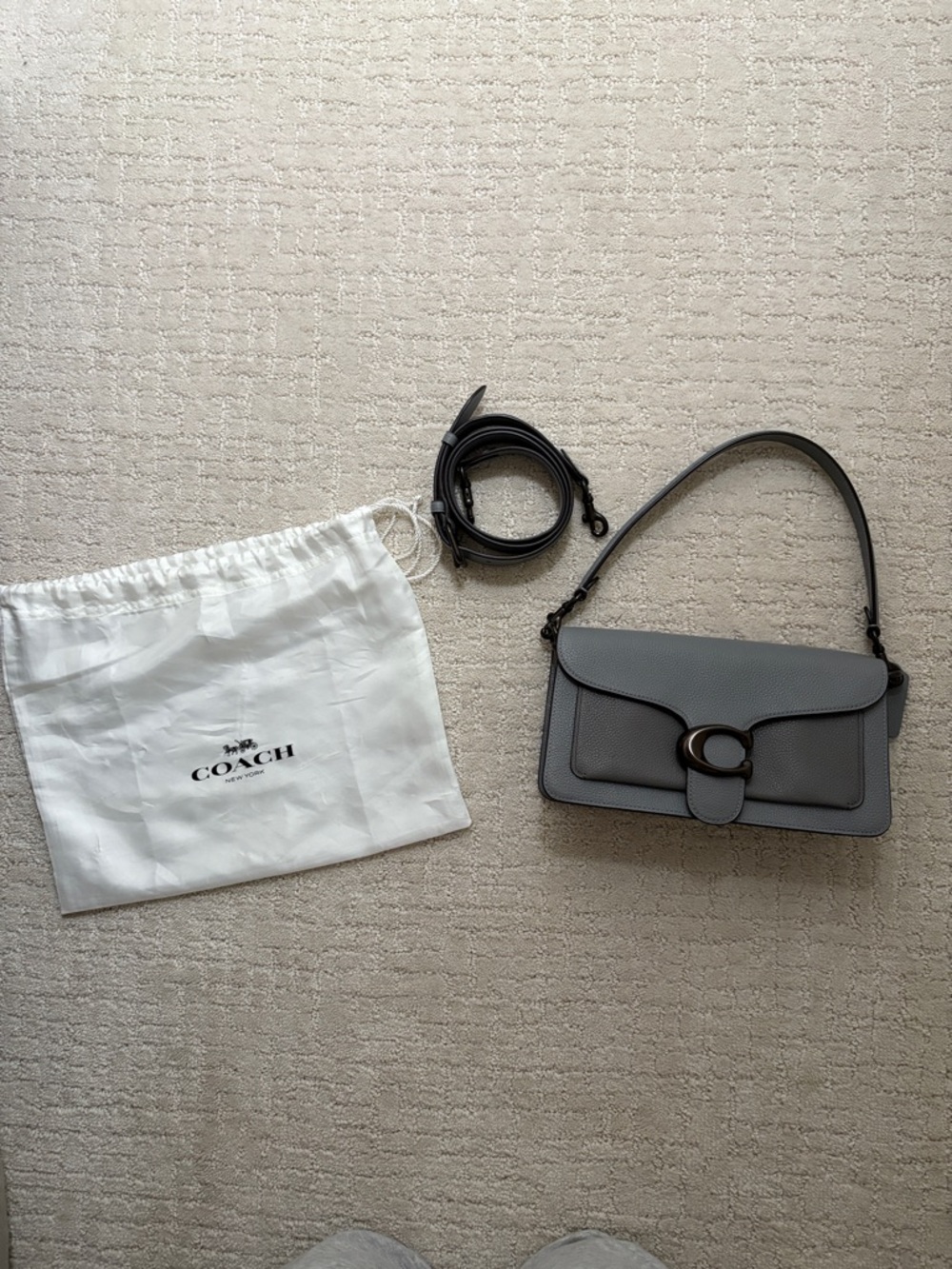 Coach Gray Pebbled Leather Shoulder Bag with Signature C